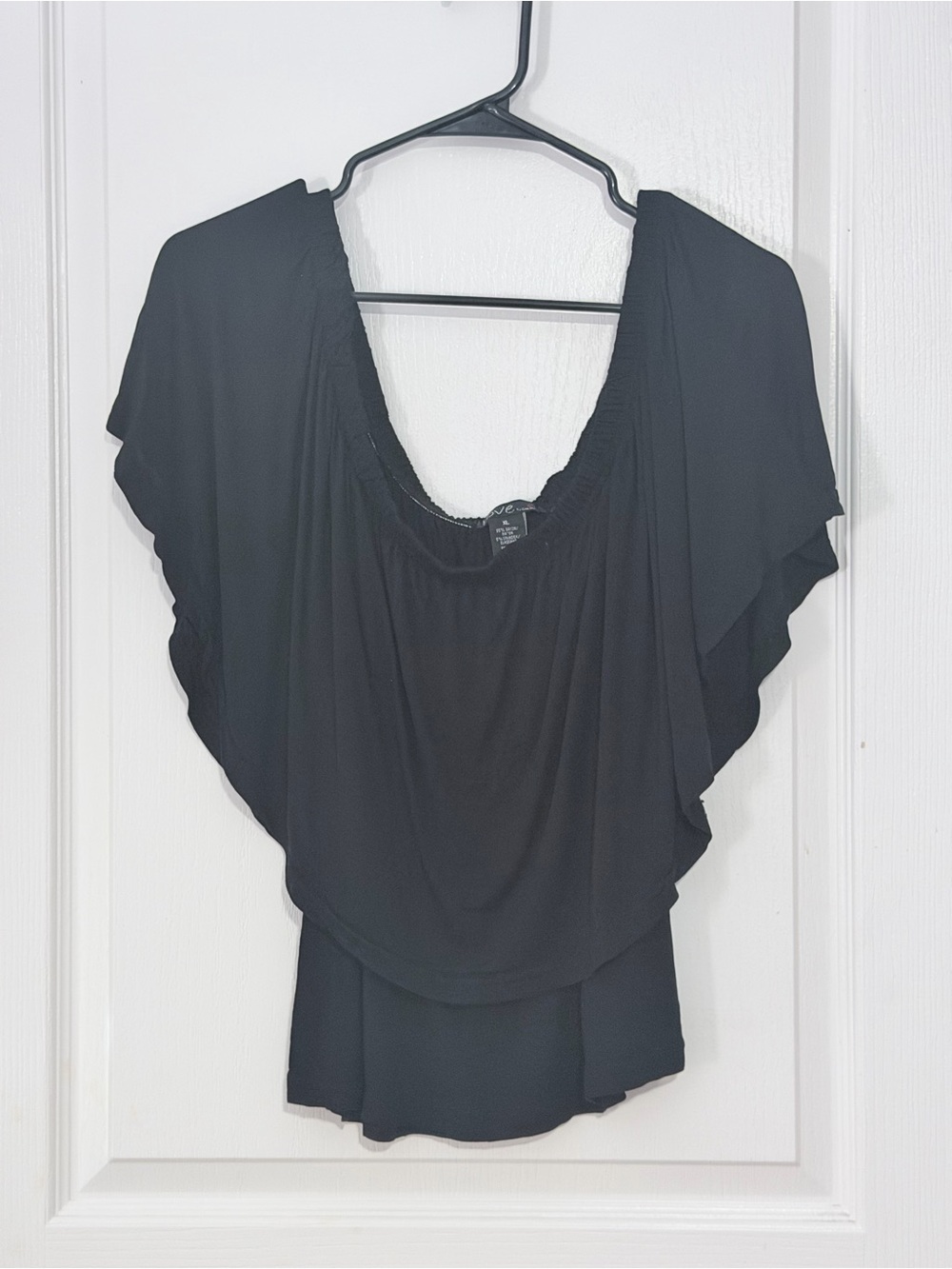 Flutter Sleeve Black Women's Blouse with Scoop Neck